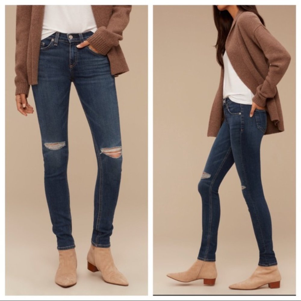 Rag & Bone 9" Skinny Distressed Blue Jeans